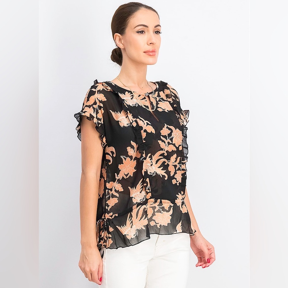 Scotch & Soda Fading Roads Floral Ruffle Sleeve Top- Size Medium